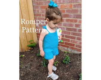 Summer Romper Crochet Pattern - 0 - 3 Months Newborn Baby Shower Overalls Photo Prop Diaper Cover Shorts Onesies Tutorial Easy Beach DIY