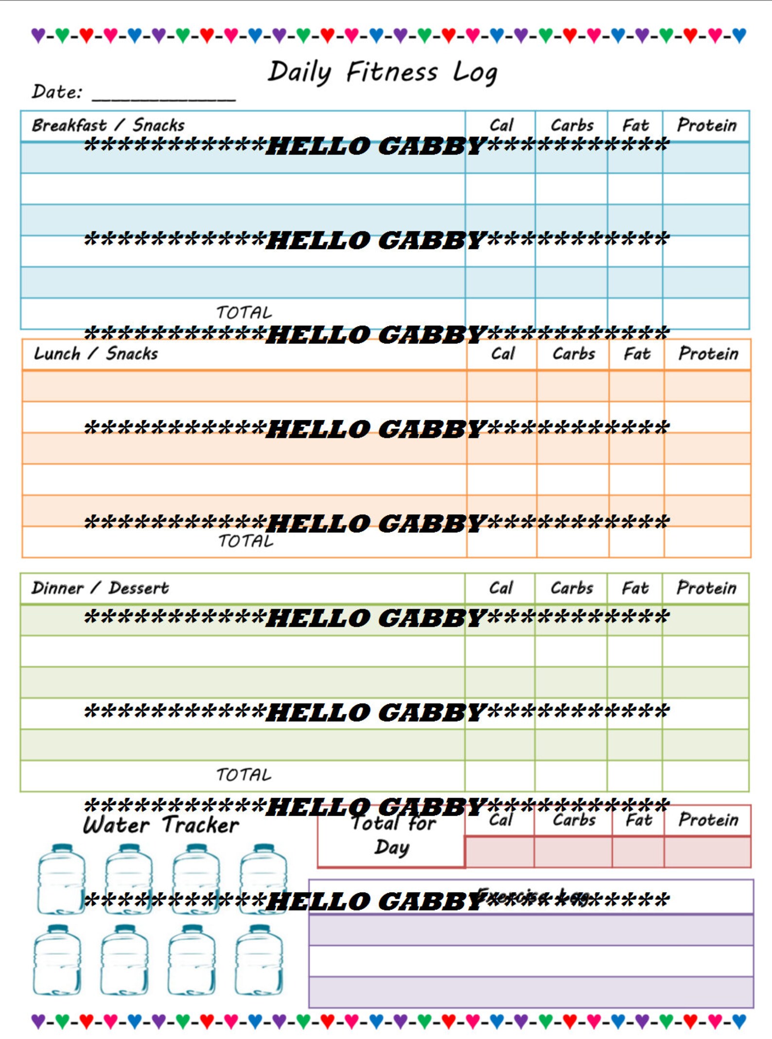 Daily Nutrition Log PDF Calories Carb Fat Protein Weight - Etsy