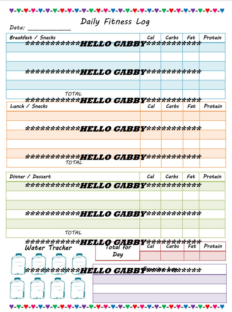 Daily Nutrition Log PDF Calories Carb Fat Protein Weight - Etsy