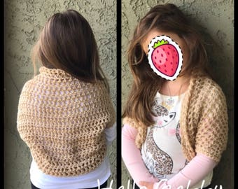 Child Shrug CROCHET PATTERN Size 7/8 Crochet Shawl Scarf Cardigan Pattern, Kids Shrug Pattern, Cocoon Cardigan Bolero Fall Summer Wear