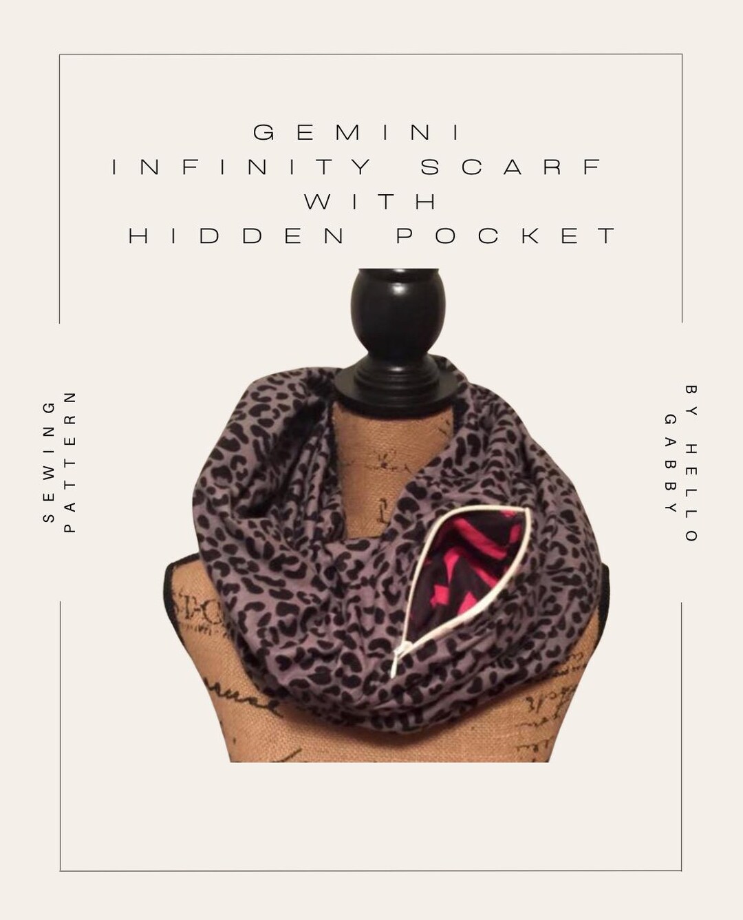 Gemini Infinity Scarf Sewing Pattern PDF Hidden Pocket Beginner Friendly Instant Download Neck Stash Passport Holder