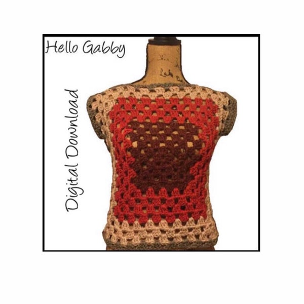 Crochet Grandma Square Top CROCHET PATTERN Taille Large / Xlarge Plus Summer Spring Airy Women's Shirt, Boho Boho Shawl, T-Shirt Festival