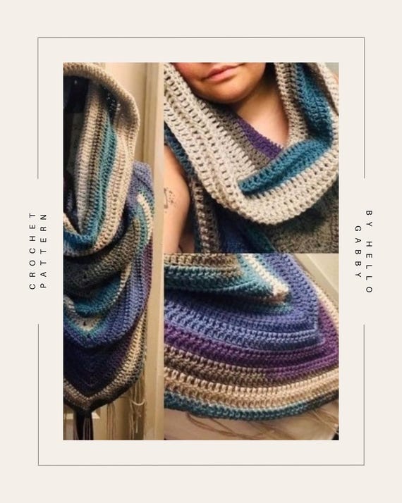 Crochet Cowl With Hidden Pocket PATTERN Hooded Easy Beginner Wrap Shawl Fringe  Boho Sweater - Call of the Wild Cowl