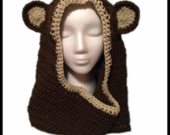 Crochet Bear Cowl PDF PATTERN, Adult Halloween Hood