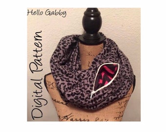 Pattern Infinity Scarf with Hidden Pocket Sewing Tutorial DIY Pocket Travel Scarf, Secret Pouch Passport Scarf Tutorial, Zipper Neck Stas