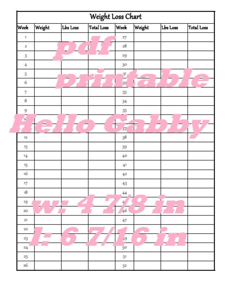 Weight Loss Chart PDF Personal Weight Loss Tracker Printable Etsy