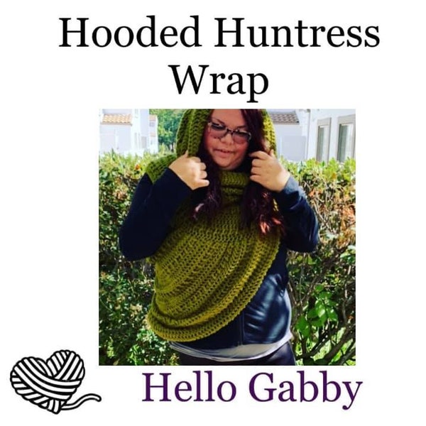 Hooded Huntress Wrap Crochet PATTERN PDF 2X 3X Shawl Scarf Crossbody Arrow Cowl Hood Womens Winter Camping Boho Wedding Plus Size Outdoor