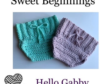 Sweet Beginnings Baby Bloomer 6 - 12 Month Diaper Cover Crochet Pattern PDF Baby DIY Cake Smash Infant Clothes Bloomer Announcement Outfit