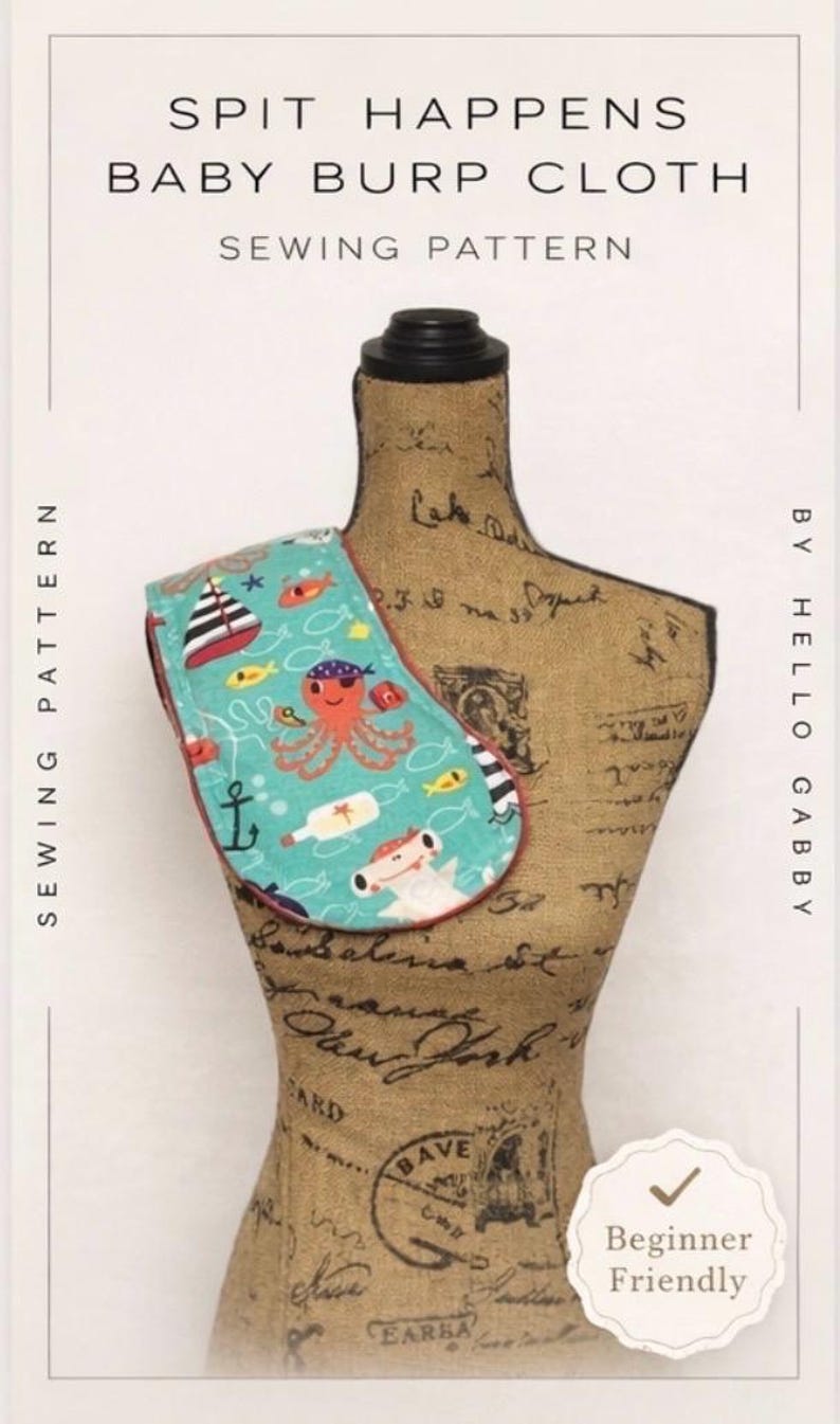 Spit Happens Baby Burp Cloth Sewing Pattern PDF | Easy Beginner Baby Sewing Pattern | Reusable Burp Cloth | Instant Download image 1