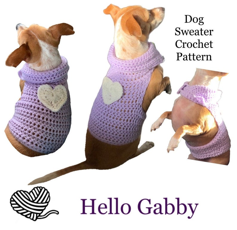 CROCHET PATTERN Dog Sweater with Collar Small Size Dog Pet Chihuahua Vest Birthday Jacket Sweater Apparel Clothes Costume Outfit Heart image 1