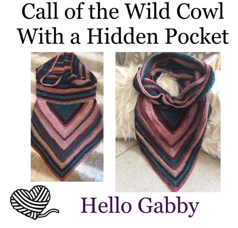 May include: A crocheted cowl with a hidden pocket. The cowl is made in a variety of colors, including pink, teal, and brown. The cowl is folded to show the hidden pocket.
