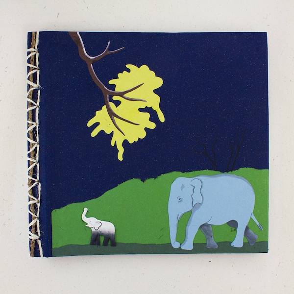 Artisanal Eco-Friendly Elephant Dung Paper Scrapbook, Navy Blue, 12x12