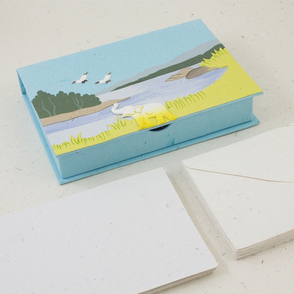 Elephant Love: Handmade Light Blue Stationery Set with Elephant Dung Paper