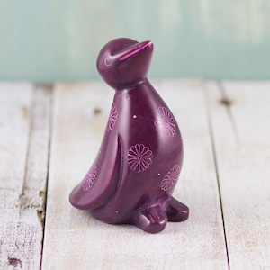 Mr. Ellie Pooh Hand Carved Soapstone Light Purple Penguin Figurine Paperweight Desk Buddy