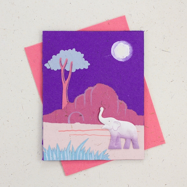 Unique Elephant Dung Paper Greeting Card in Lovely Purple Hue - Mr. Ellie Pooh