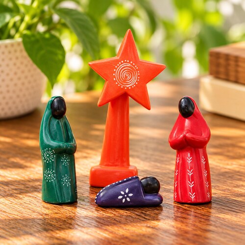Exquisite Hand Carved Soapstone Nativity Scene - Christmas Tree Decor