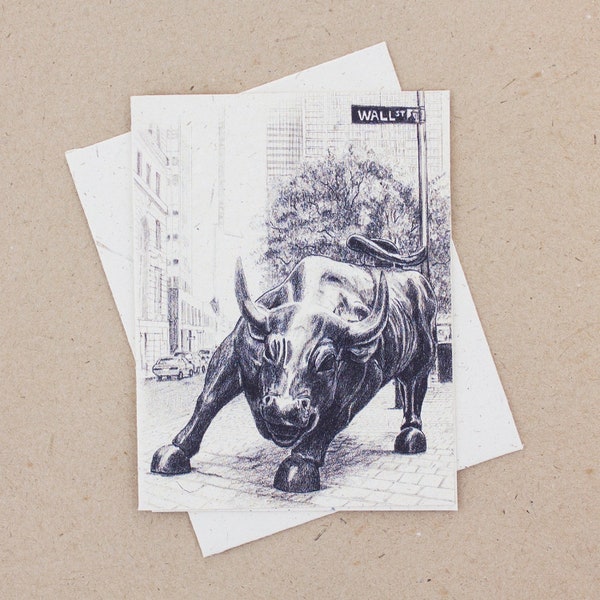 Wall Street Bull Sketch Greeting Card - Mr. Ellie Pooh Elephant Dung Paper