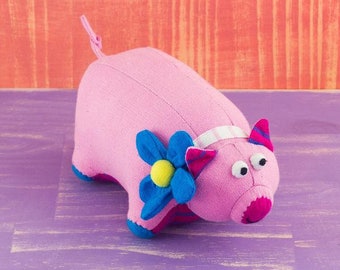 Piggy Delight: Handmade Fabric Cotton Pig Doll - Eco-Friendly Kid Toy by Mr Ellie Pooh