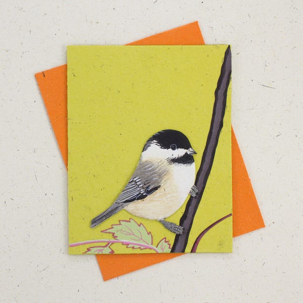 Sustainable Chickadee Greeting Card on Elephant Dung Paper - Mr. Ellie Pooh