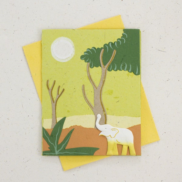 Elephant Trunk Up: Good Luck Greeting Card - Eco-Friendly Elephant Dung Paper