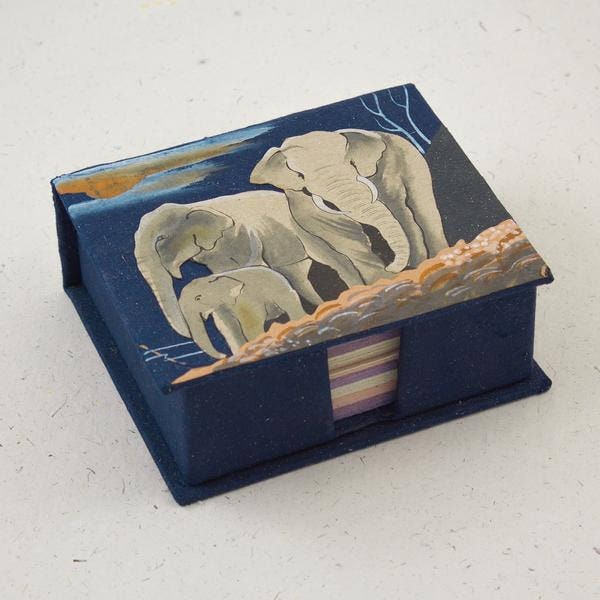 Handmade Hand-Painted Elephants Note Box with Note Paper - Elephant Dung Paper by Mr. Ellie Pooh