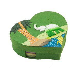 Heart-Shaped Dark Green Elephant Dung Paper Box with Heart Notes by Mr. Ellie Pooh