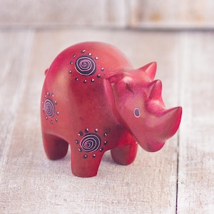 Ruby Majesty: Mr. Ellie Pooh Hand Carved Soapstone Red Rhino Figurine Paperweight Desk Buddy