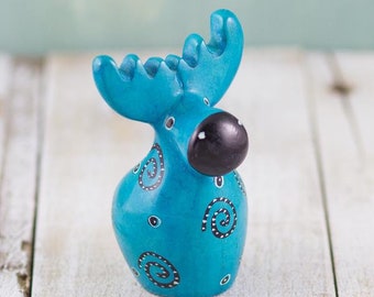 Handcrafted Soapstone Light Blue Moose Figurine Paperweight Desk Buddy by Mr. Ellie Pooh