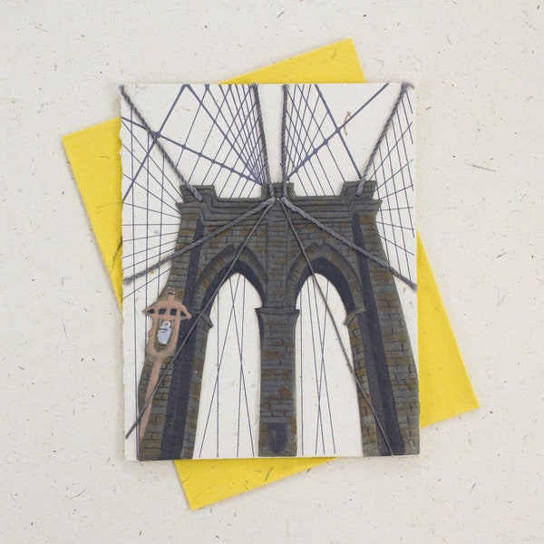 Artisan-Crafted Elephant Dung Paper Brooklyn Bridge Paper Mache Greeting Card by Mr. Ellie Pooh