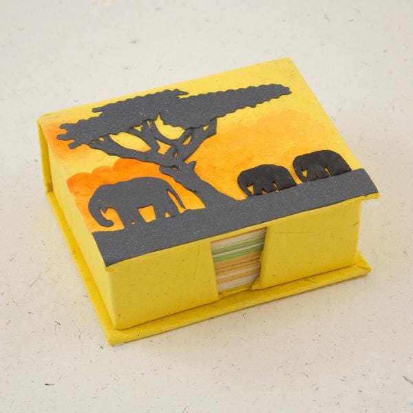 Mr. Ellie Pooh Elephant Dung Paper Yellow Note Box with Note Paper-Cheerful Yellow Elephant Design