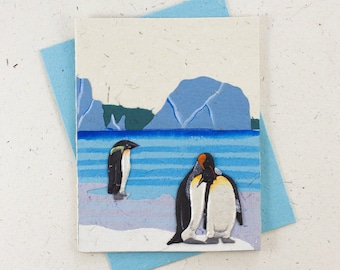 Penguin Embossed White Greeting Card - Crafted with Elephant Dung Paper by Mr. Ellie Pooh