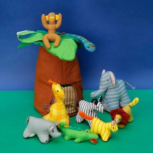 Mr. Ellie Pooh Fabric Cotton Jungle Tree Playhouse with Animals - Handcrafted Fair Trade Play Tent