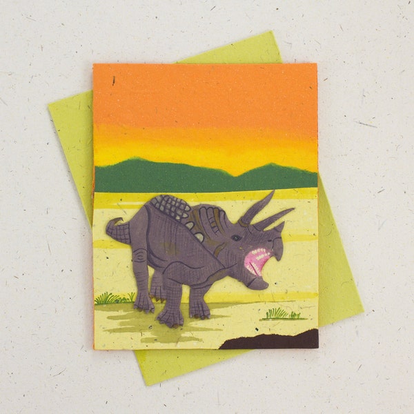 Mr. Ellie Pooh Elephant Dung Paper Triceratops Dinosaur Greeting Card - Eco-Friendly Handmade Wildlife Art