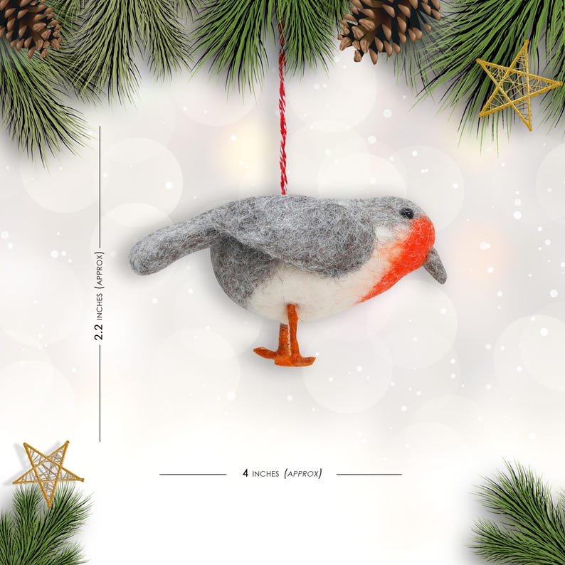 Felt Ornament Grey Bird Etsy