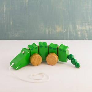 Handmade Wooden Pull-Along Crocodile Toy by Mr. Ellie Pooh