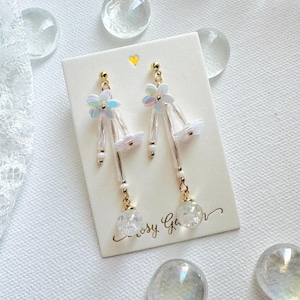 Snow Globe Earrings: Rosy Garden Flowers, Crystal Twist Beads