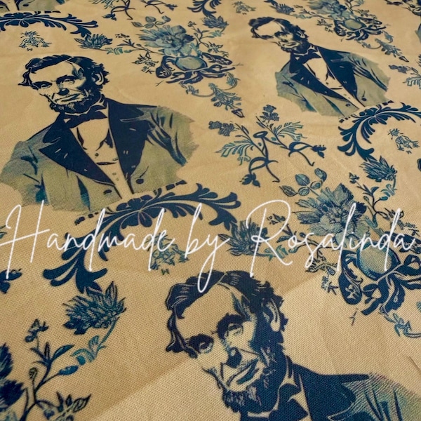 Grungy-Coffee Stained President Lincoln Fat Quarter Fabric  (Please read size description before purchasing)