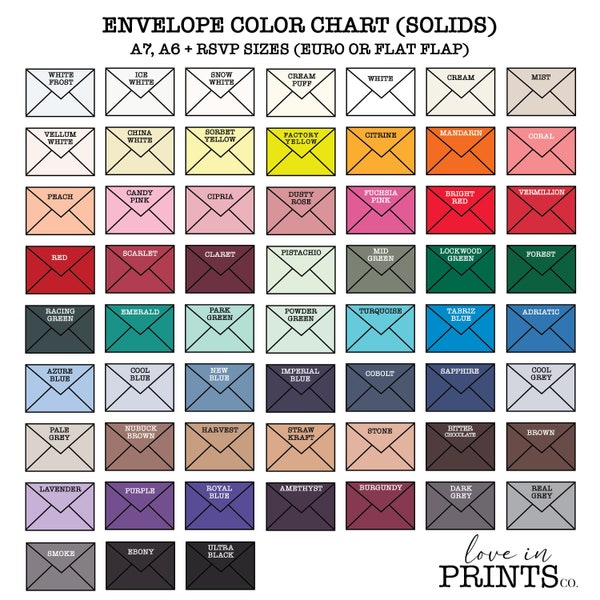 Colored Envelopes | Blank Colored Envelope Add-On, Euro Flap, A7, and A6 Size Options