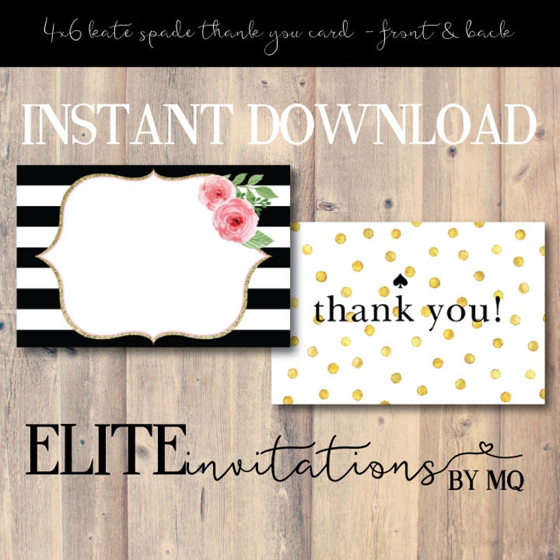 Kate Spade Themed Thank You Cards Stripes Gold Glitter Etsy