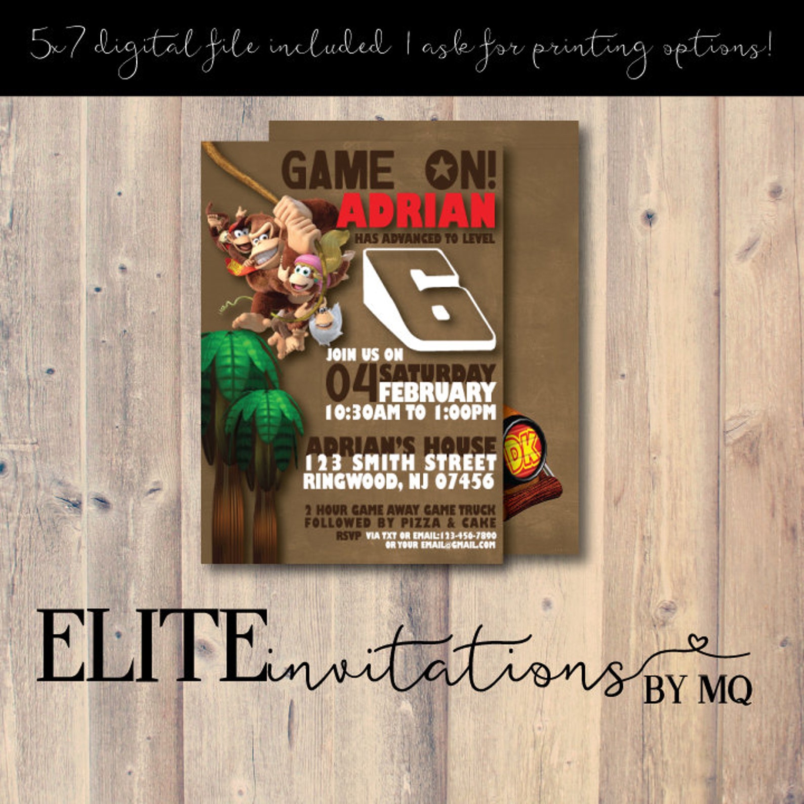 Donkey Kong Diddy Kong Birthday Invitation & Thank You Card Etsy