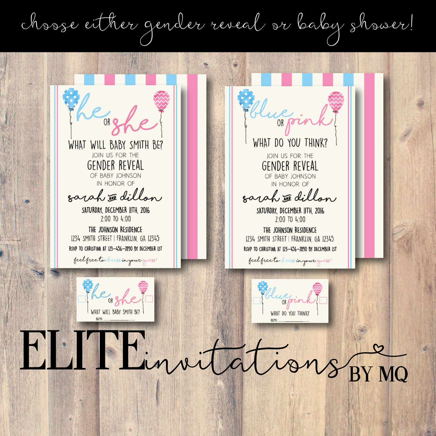 Pink Or Blue He Or She Gender Reveal Invitation Game Etsy