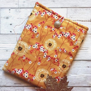 Cartable rembourré pissenlits dorés, protège-livre, pochette de voyage magnifique tissu, doublure, fermeture à bouton