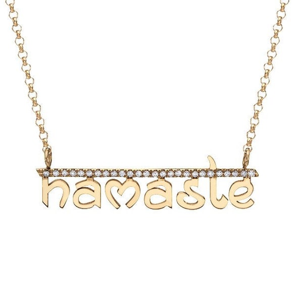 Namaste Pendant Necklace with Brilliant Diamonds in 14Kt Yellow Gold