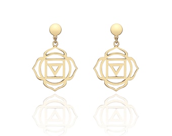 Root Base Muladhara Chakra Drop Earrings in Gold Plated Silver