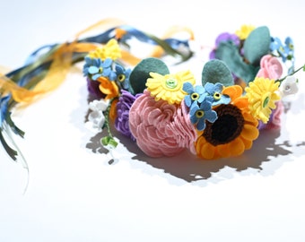 Felt Flower crown /Floral headpiece / sunflower crown / felt headpiece / wedding crown /  everlasting flower crown / bridal accessories