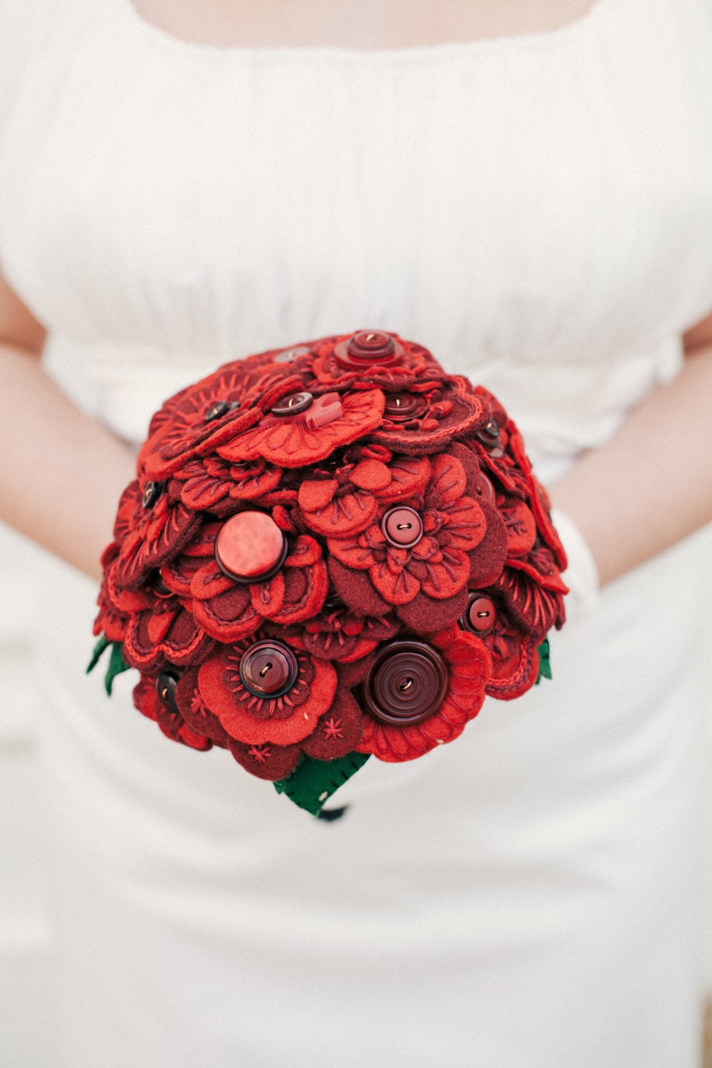 Red Felt Flower Button Bouquet / Wedding Flowers / Bridal Etsy