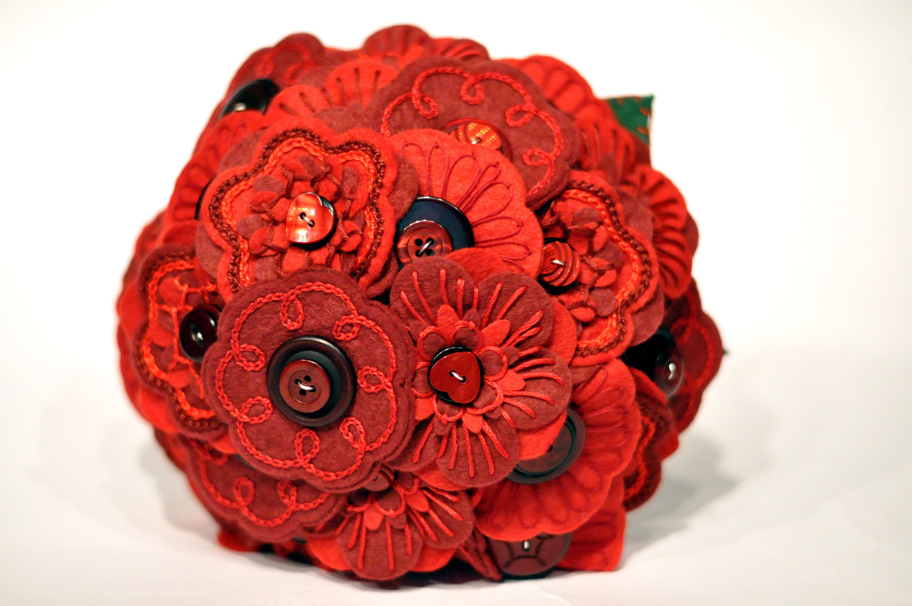 Red Felt Flower Button Bouquet / Wedding Flowers / Bridal Etsy