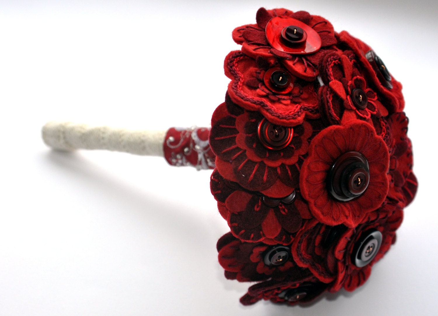 Red Felt Flower Button Bouquet / Wedding Flowers / Bridal Etsy