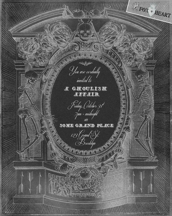 Customizable Digital Copy- Vintage Gothic Invitation- Skulls and Roses