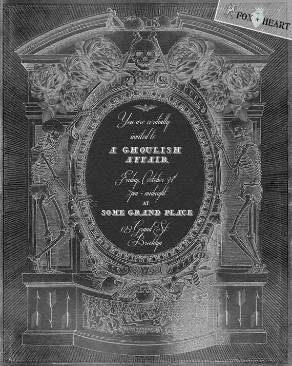 Customizable Digital Copy- Vintage Gothic Invitation- Skulls and Roses